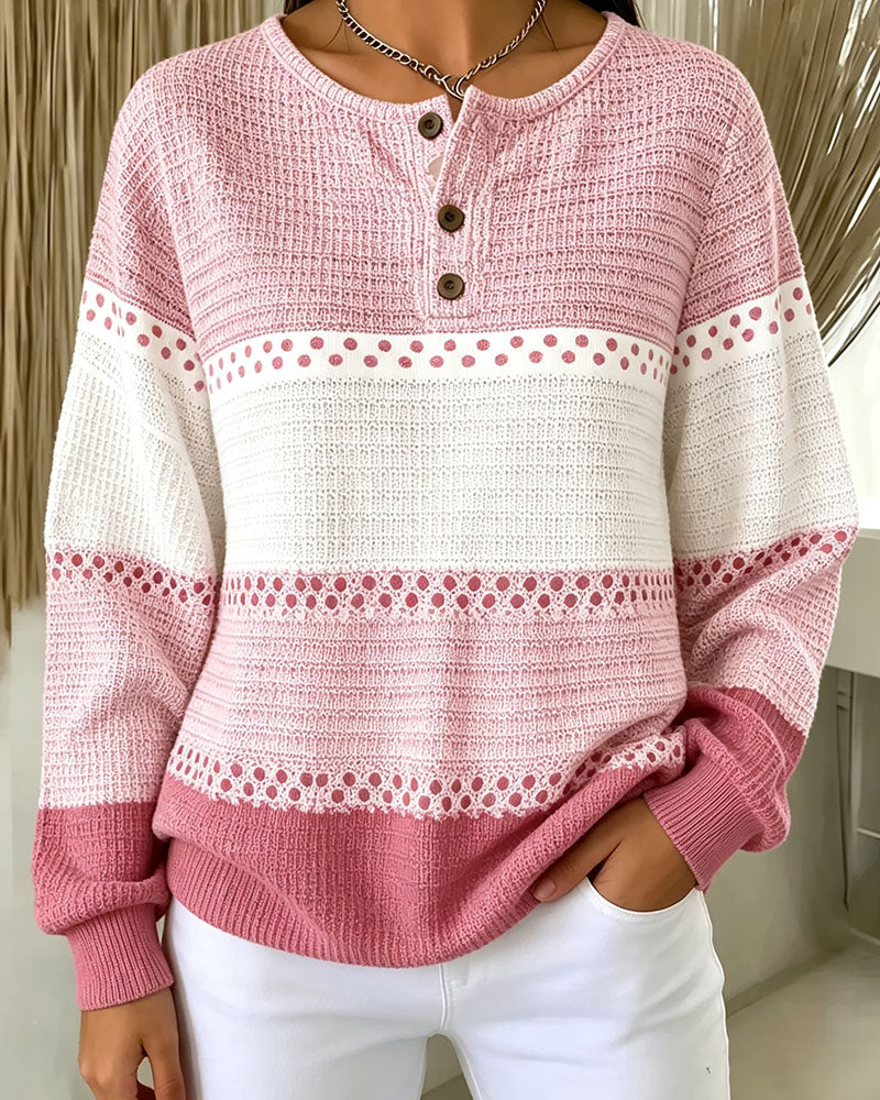 Sweatshirt Färgblock Våffelstickad Henley Pullover