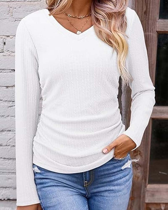 Blus V-Hals Slim Fit Texturerad
