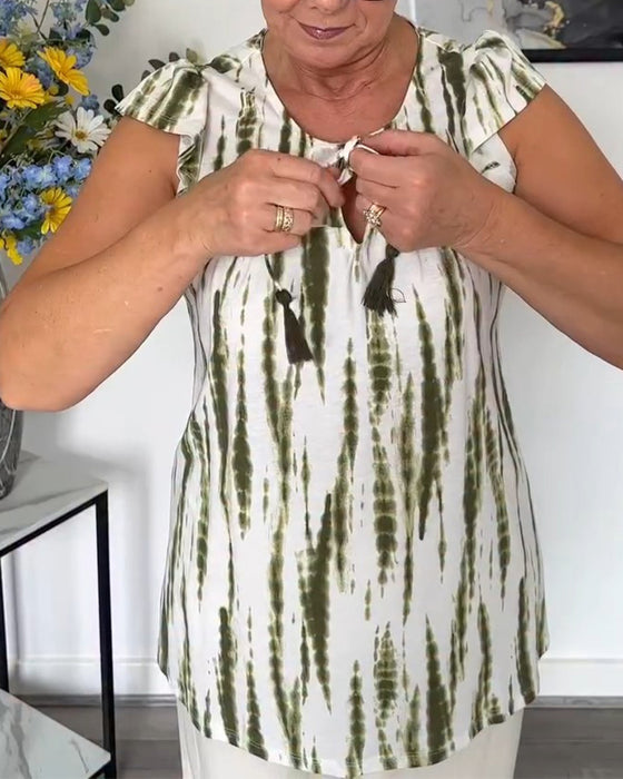 Blus Lotusblad Ärmar Tofs Tie-Dye