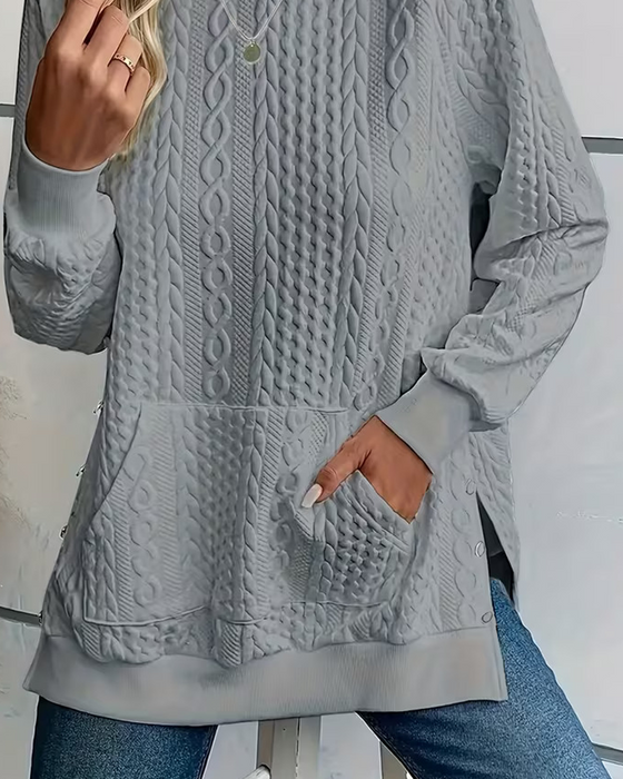 Sweatshirt Rundhals Casual Slits Ficka