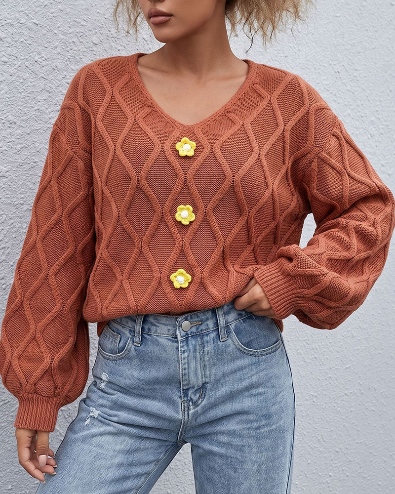 Pullover Lykta Ärm Argyle Mode Stickad