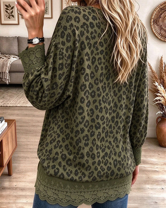 Blus Spetspanel Leopardprint
