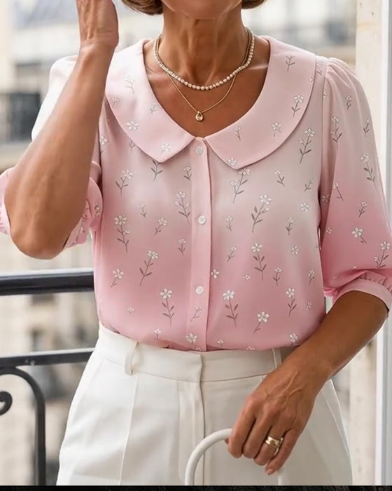 Blus Blommig Peter Pan Krage Bubbel Ärm