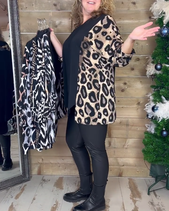 Leopardmönstrat casual topp med rund hals