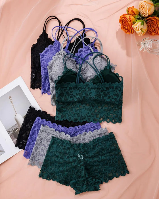 Lingerie Set Spets Utskärning Rygg