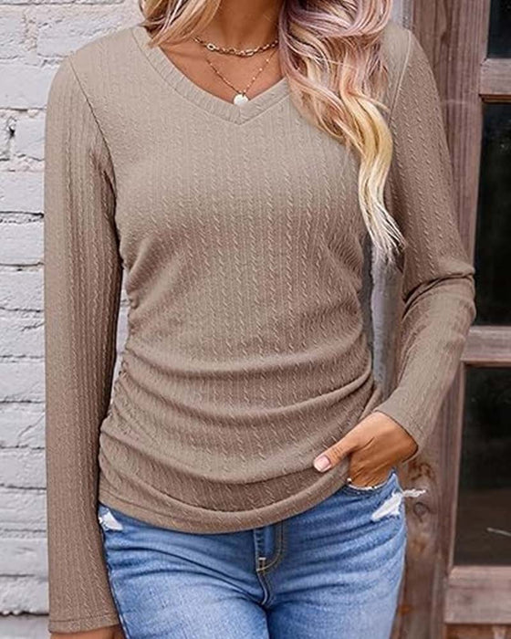 Blus V-Hals Slim Fit Texturerad