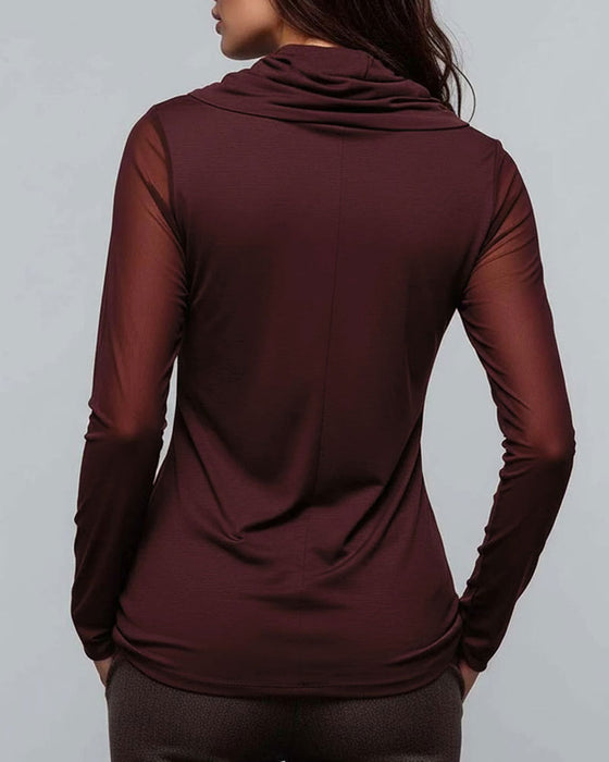 Blus Mock Hals Solid Casual