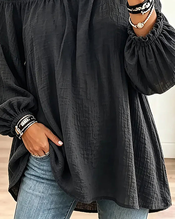 Topp Off-Shoulder Ledig Enfärgad Färg