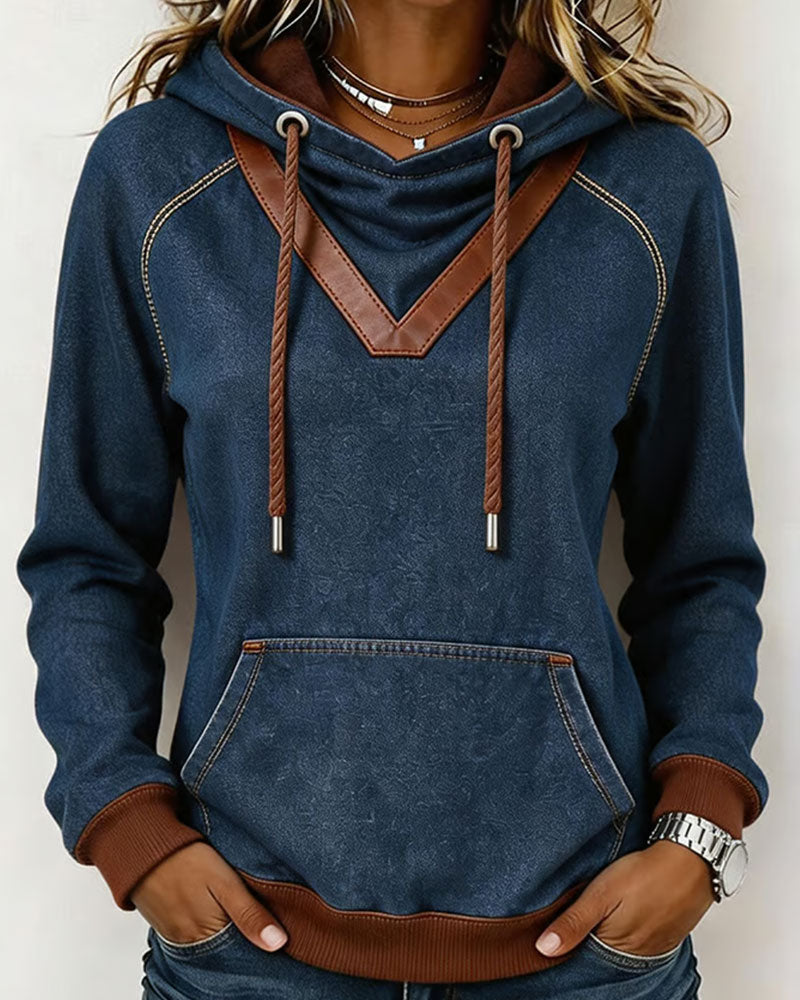 Hoodie Patchwork Lång Ärm