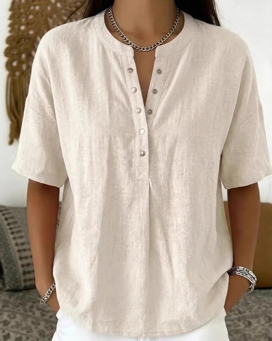Blus Solid Färg Casual Kort Ärm