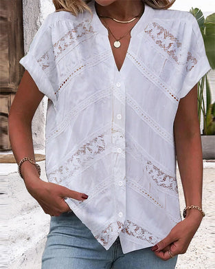 Ihålig topp med korta ärmar och v-ringning