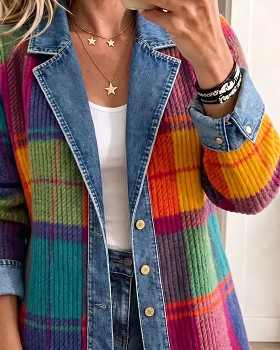 Kappa Kavajkrage Knapp Ribbad Färgblock Denim Lapparbete
