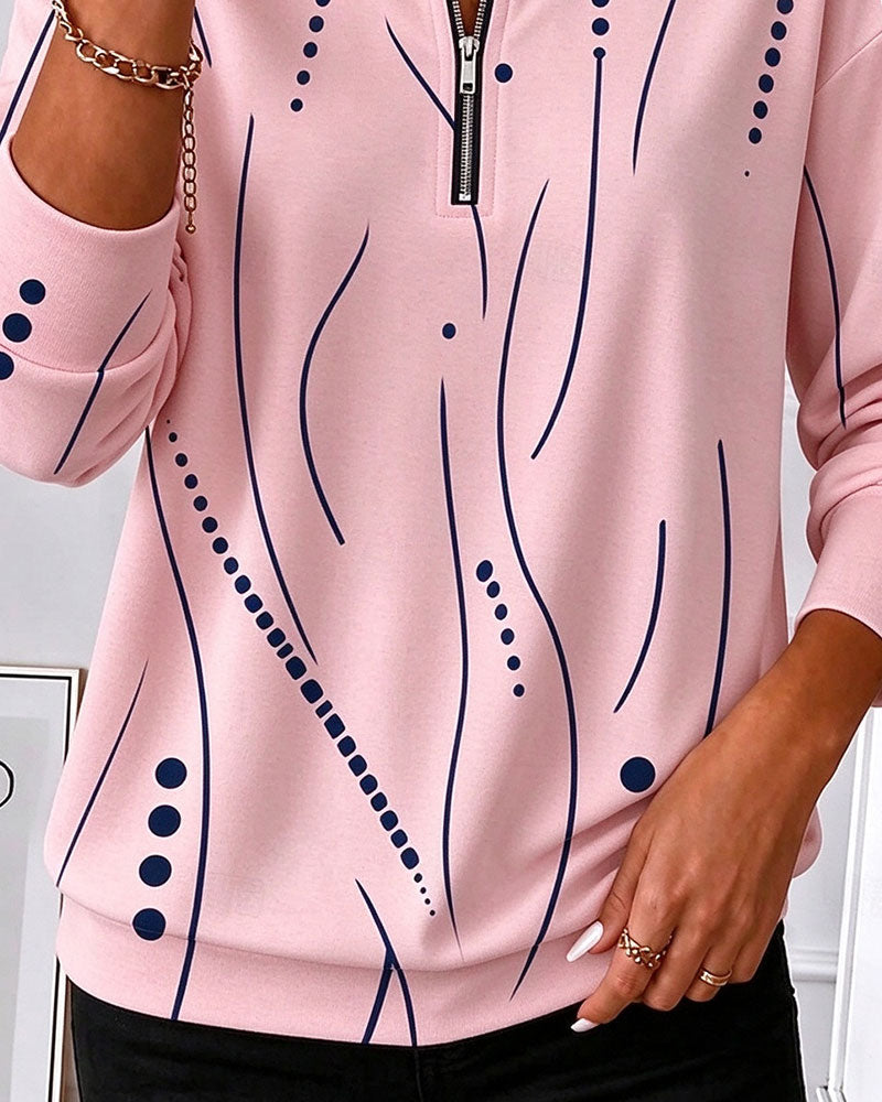 Sweatshirt Dragkedja Linje Rundhalsad