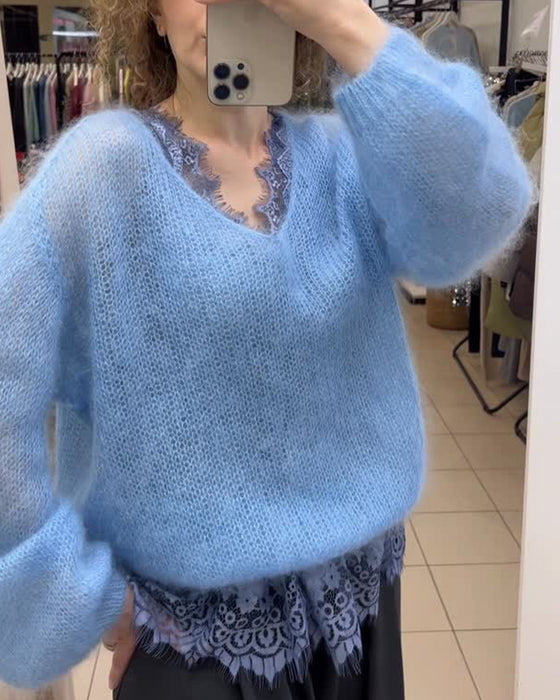 Pullover V-Hals Solid Lapptäcke