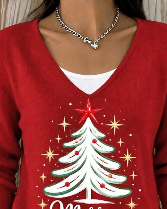 Topp Jul Träd Tryck Lång Ärm