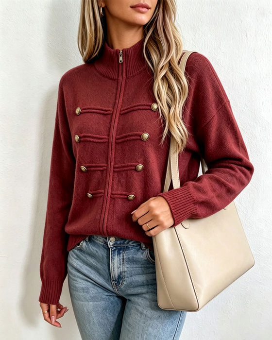 Cardigan Mandarin Krage Mode Dragkedja Stickad
