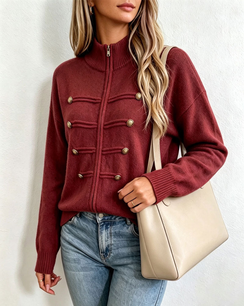 Cardigan Mandarin Krage Mode Dragkedja Stickad