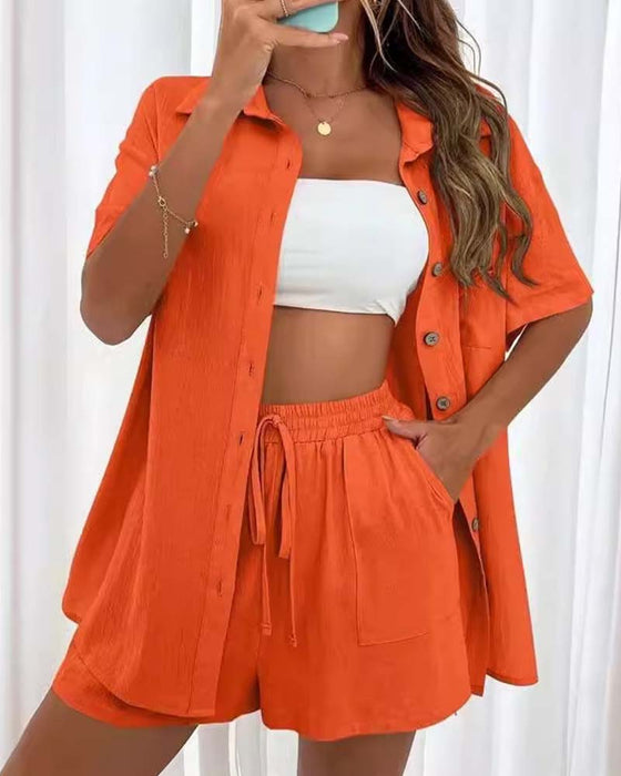 Casual skjorta och shorts set med enfärgad