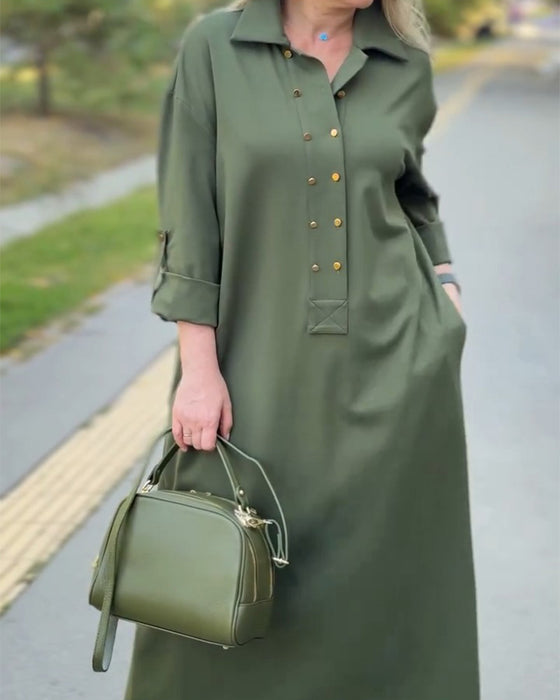 Klänning Slag Krage Casual Ficka Shift
