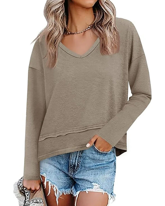 T-Shirt Lång Ärm V-Hals Casual Lös