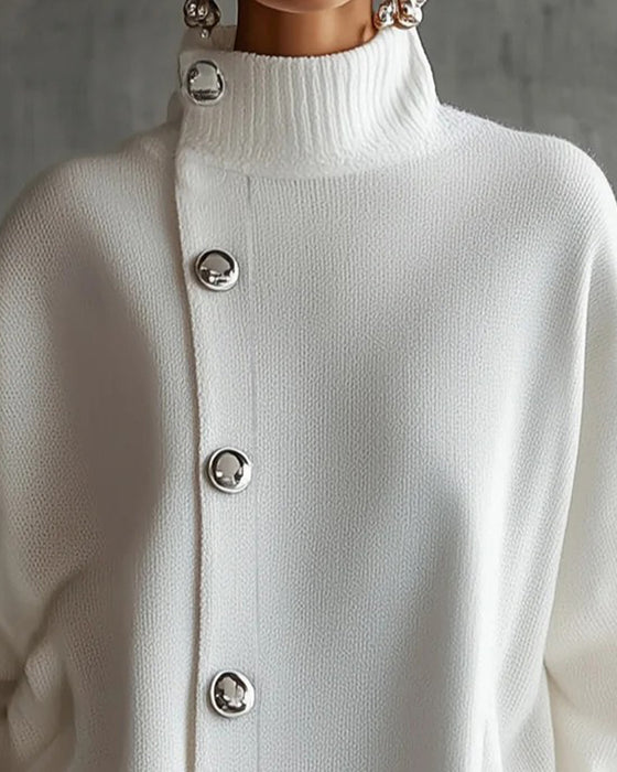 Sweater Dress Knapp Solid Lång Ärm