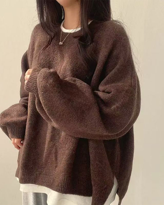 Pullover Rundhalsad Sida Slits