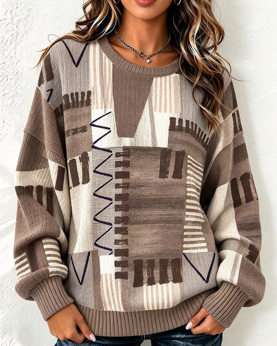 Sweatshirt Rundhals Rutig Färgblock