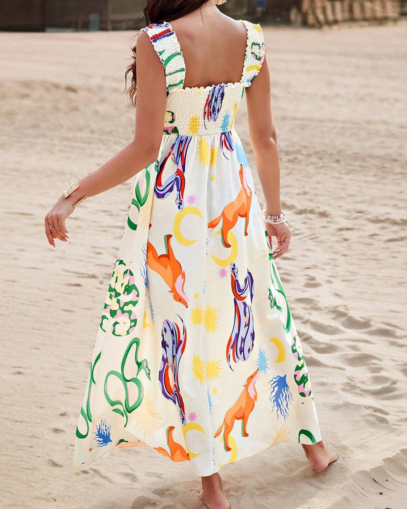 Färgglad ärmlös klänning med djurtryck