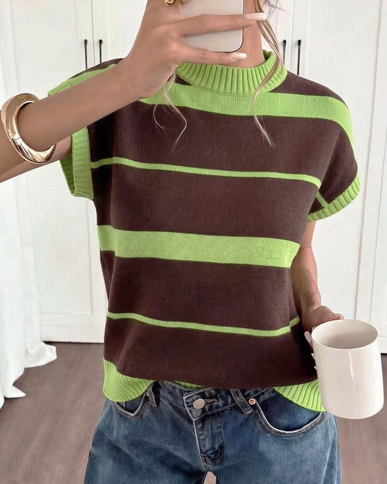 Pullover Kort Ärm Randig
