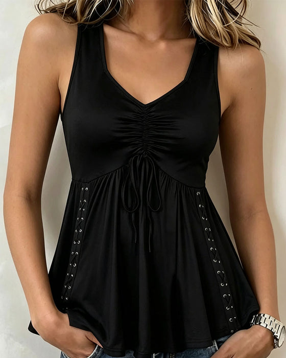 Tank Top V-Hals Ärmlös Knyt A-Linje