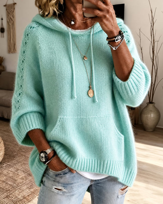 Pullover Med Huva Urholkad Dragsko Ficka