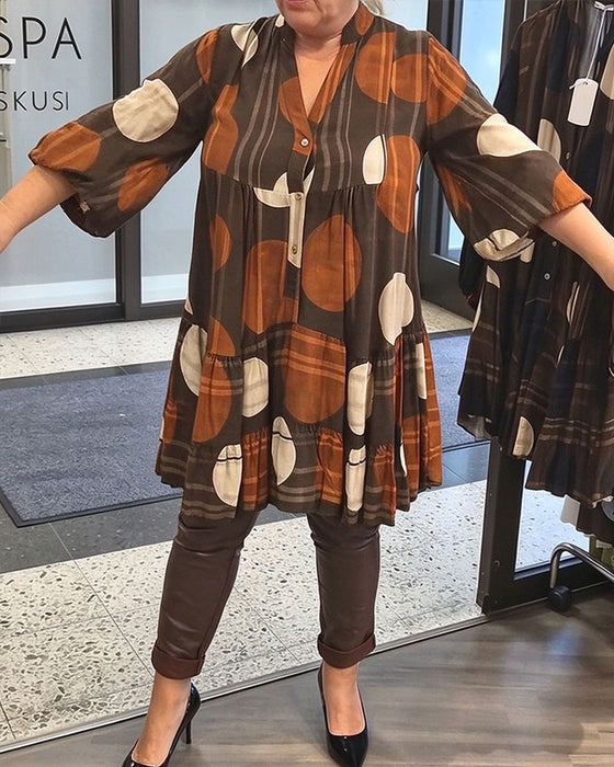Klänning Geometriskt Prickigt Print V-Hals Loose Fit