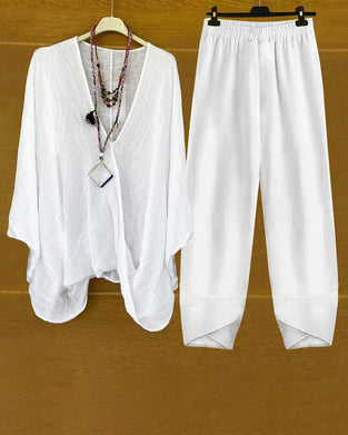 Enfärgad V-ringad casual tvådelad kostym