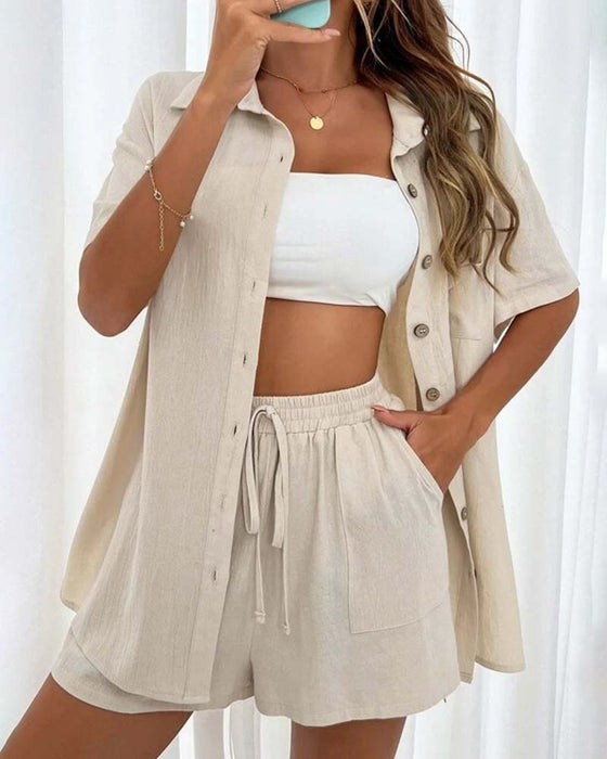 Casual skjorta och shorts set med enfärgad