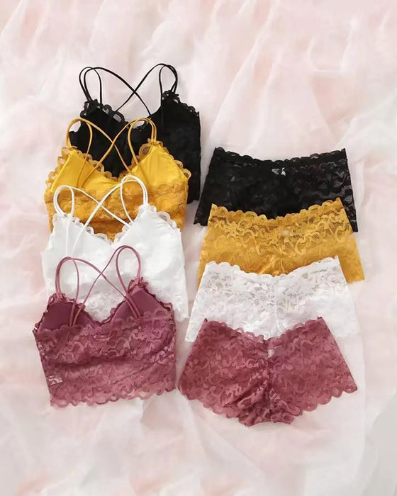 Lingerie Set Spets Utskärning Rygg