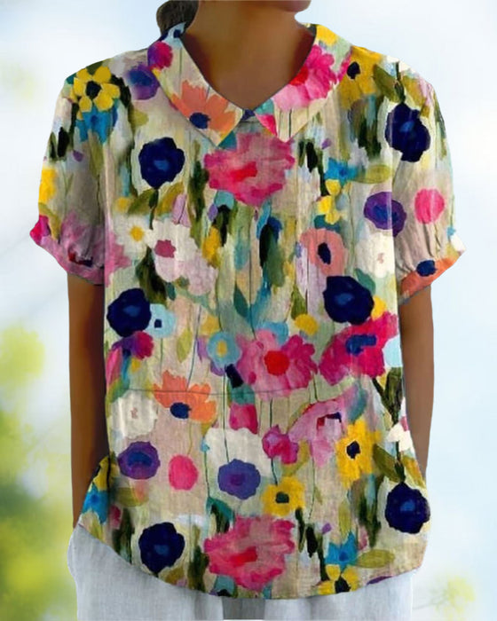 Casual blus i kavajslag med blommönster