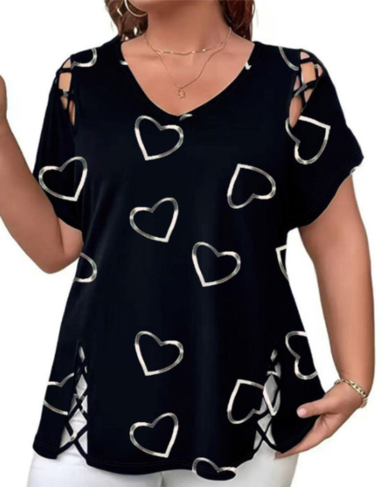 T-Shirt Hjärtmönster Genombruten Kortärmad