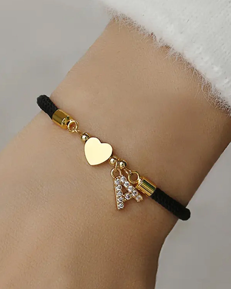 Initialt Hjärta Charm Länk Modearmband