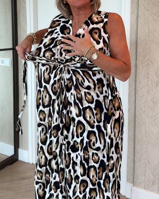 Klädning Ärmlös V-Hals Leopard