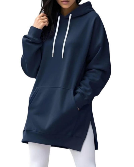 Hoodie Enfärgad Loose Fit Dragsko