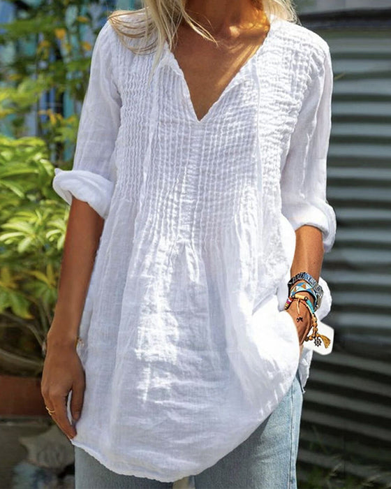 Blus V-Hals Dragsko Solid