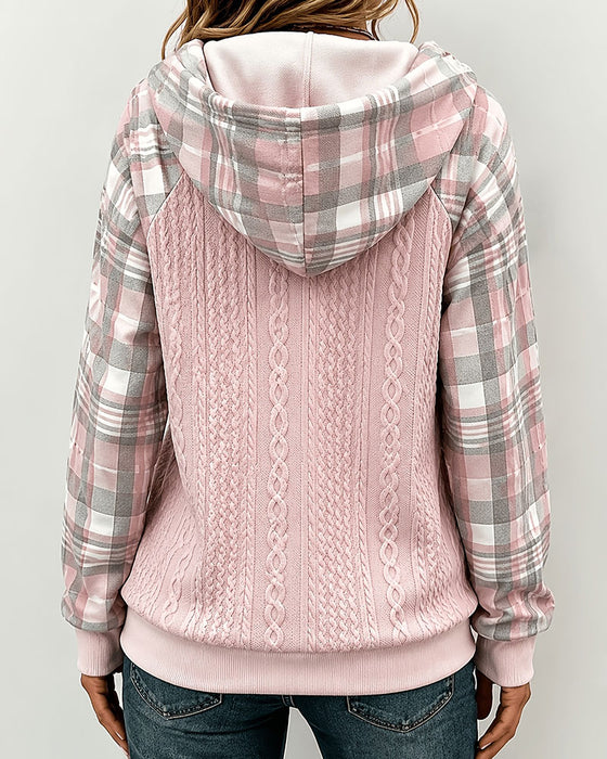 Hoodie Ledig Rutig Sömnad
