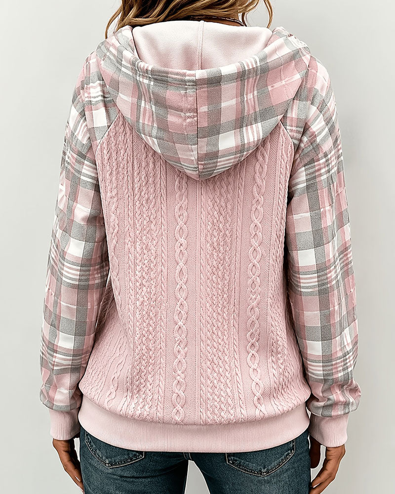 Hoodie Ledig Rutig Sömnad