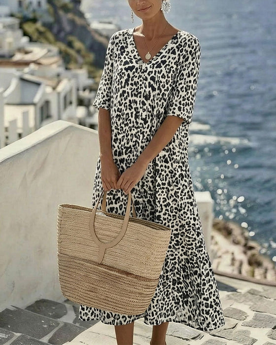 Klädning Leopard V-Hals Lös