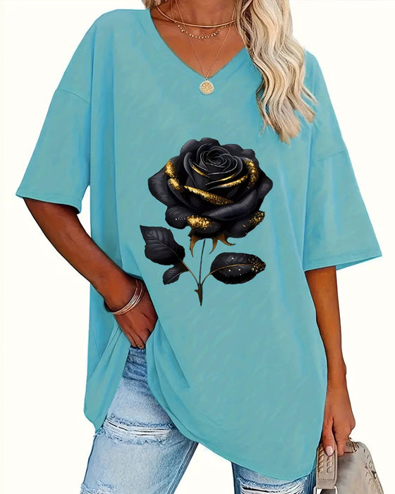T-Tröja Rosprint Loose Fit Halvärm