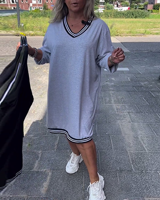 Casual lös klänning med randigt patchwork