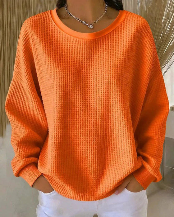 Sweatshirt Enfärgad Våffeltextur Pullover