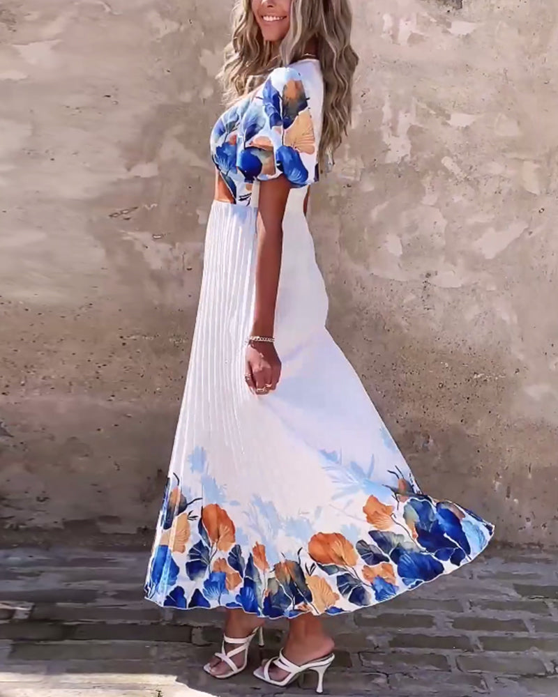 Klänning i djup V-modell med bubbliga ärmar