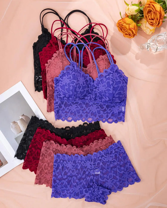 Lingerie Set Spets Utskärning Rygg
