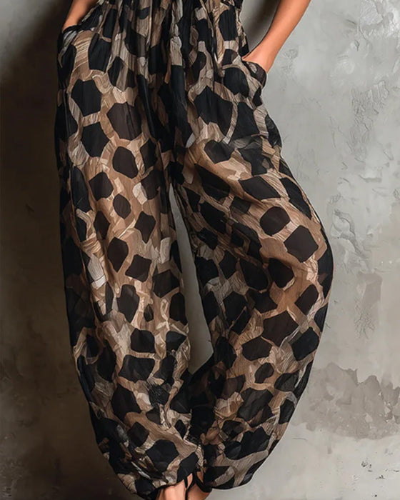 Jumpsuit Leopardmönster Hängslor Bredbent